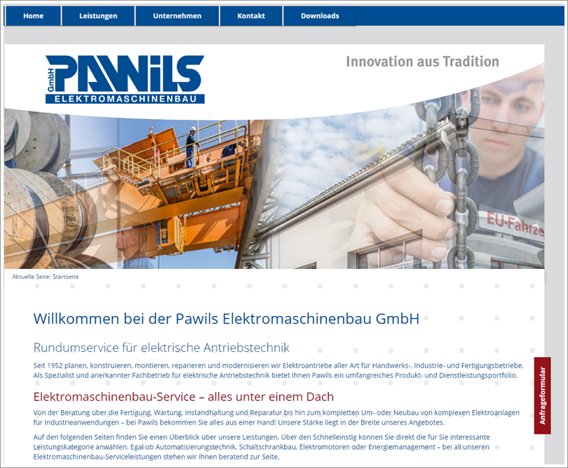 Webseite von Pawils Elektromaschinenbau
